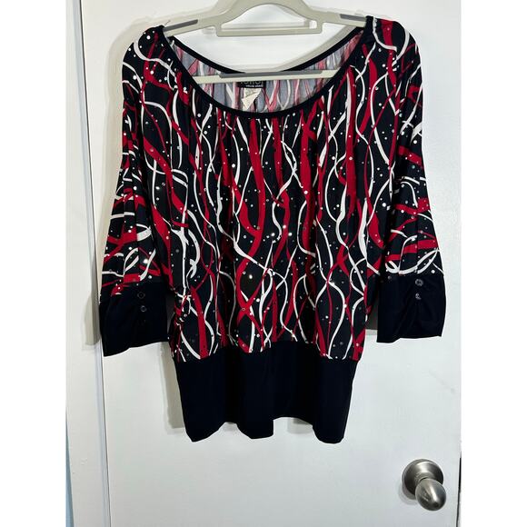 Y2K VTG Cropped Blouse Size 2XL Black Red Sequined Whimsigoth Office Siren - Picture 1 of 7